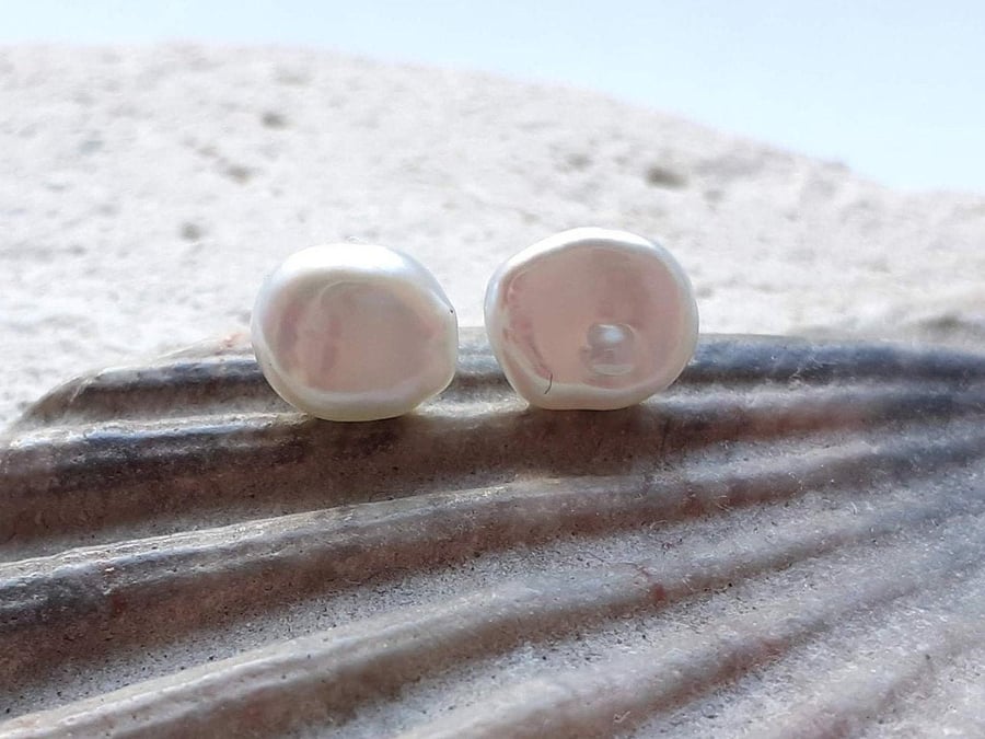 Little Keshi White Pearl Studs with Sterling Silver (6-8mm)