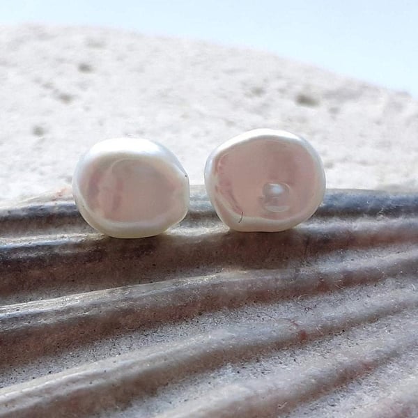 Little Keshi White Pearl Studs with Sterling Silver (6-8mm)