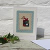 Christmas Gift, hand-stitched miniature with silk bow and applique robin