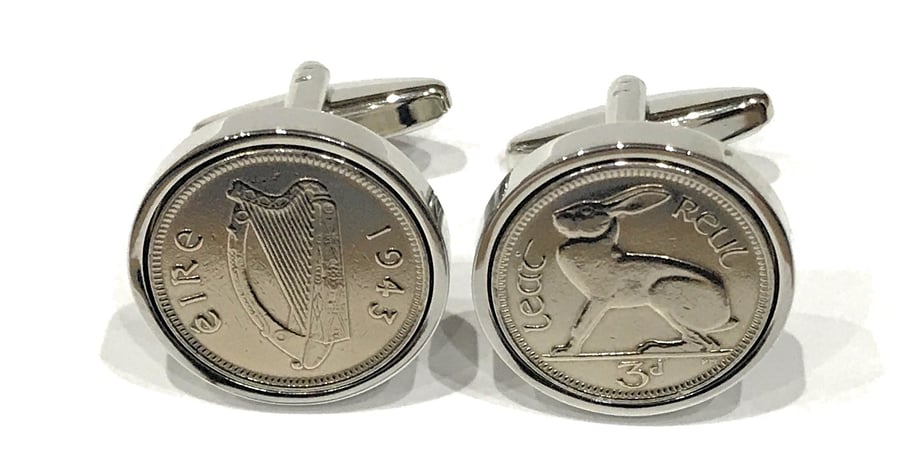 1943 Irish coin cufflinks- Great gift idea. Genuine Irish 3d threepence coin cuf