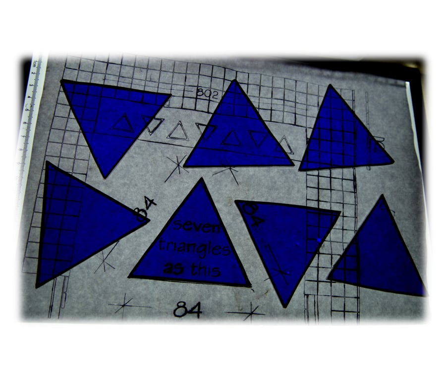 RESERVED 7 x 84mm Blue Equilateral Triangles Stained Glass Suncatcher