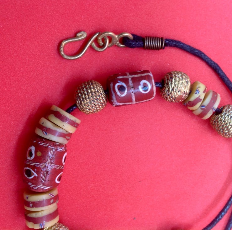 Mans bead choker necklace with rare antique tra... - Folksy