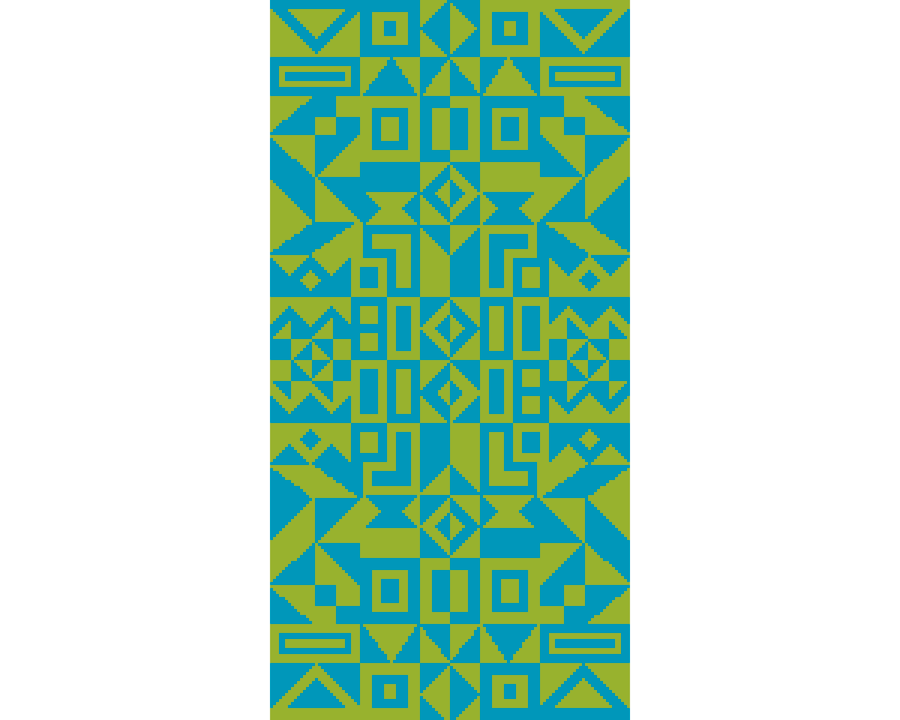 268B - Geometry Cross Stitch Pattern: Alexander Girard Tribal Art GREEN BLUE