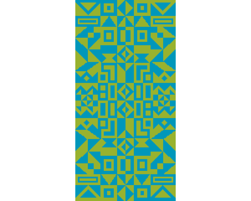 268B - Geometry Cross Stitch Pattern: Alexander Girard Tribal Art GREEN BLUE