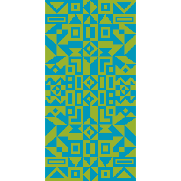 268B - Geometry Cross Stitch Pattern: Alexander Girard Tribal Art GREEN BLUE