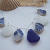 Scottish Sea Pottery and Blue Beach Glass Necklace, 18" Sterling