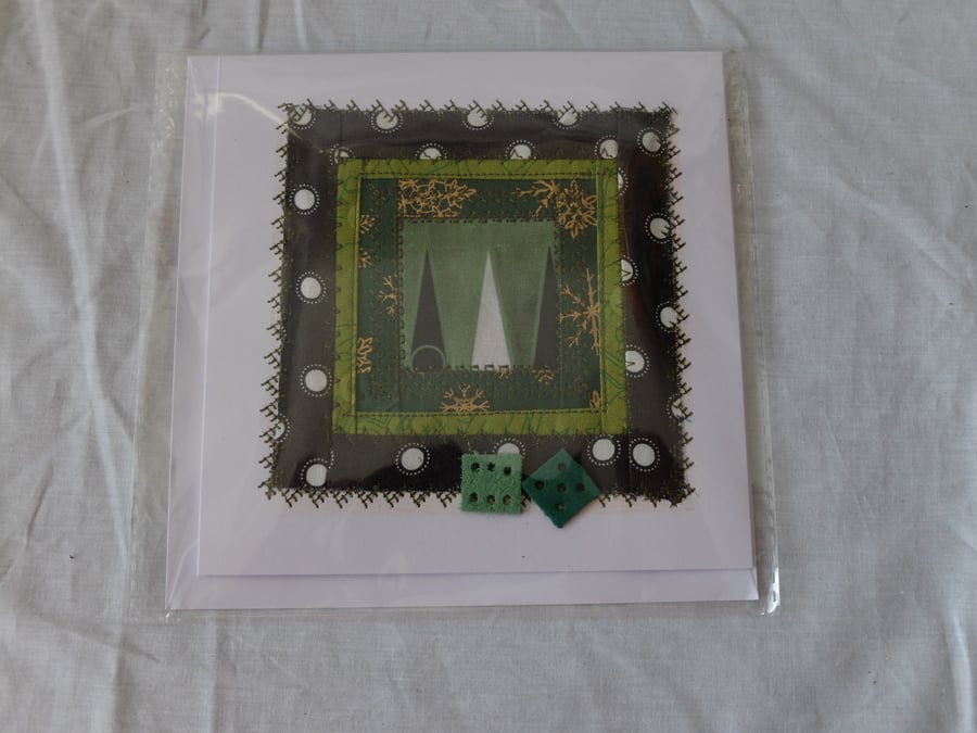 hand made backgammon-themed greetings card, green and black