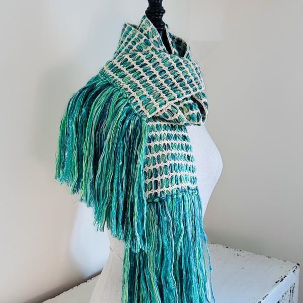 Unique Handmade Scarf in Turquoise.