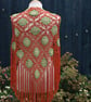 Crochet triangular shawl in sparkly gold, lime and burnt orange - design LF433 - Image 3