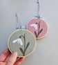 Snowdrop mini hoop, handmade hanging decoration, embroidered