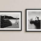 Mevagissey Black and White Coastal Print Set – Cornwall Fishing Harbour Wall Art