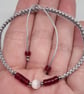 Carnelian and White Cats Eye Bracelet Adjustable Silver Cord Stainless Steel - Image 4