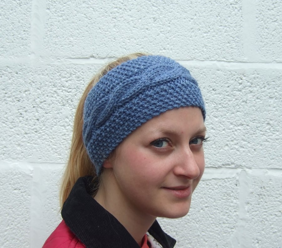 Hand Knitted Blue Headband 