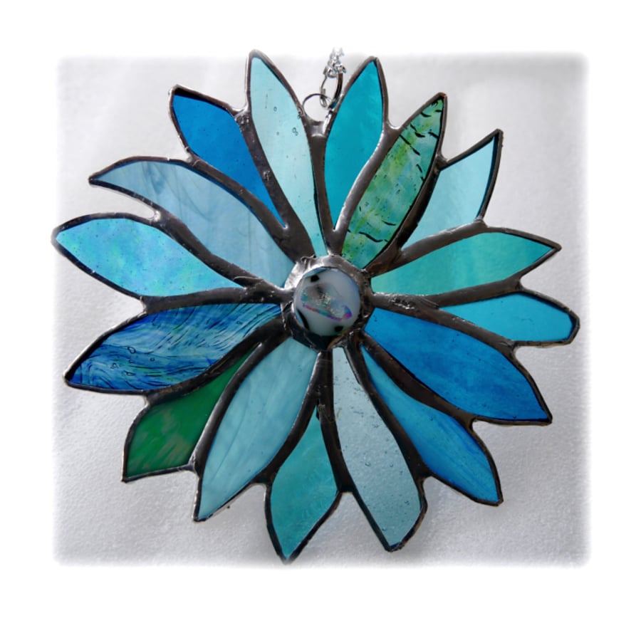 Sea Blue Flower Stained Glass Suncatcher 006