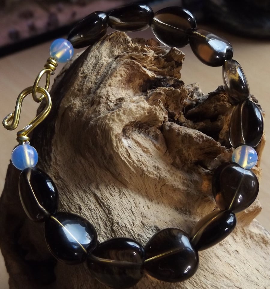 Heart smokey quartz and moonstone bracelet