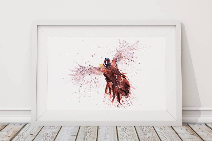 Pheasant in Flight Watercolour Limited Edition Art Print
