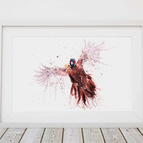 Pheasant in Flight Watercolour Limited Edition Art Print