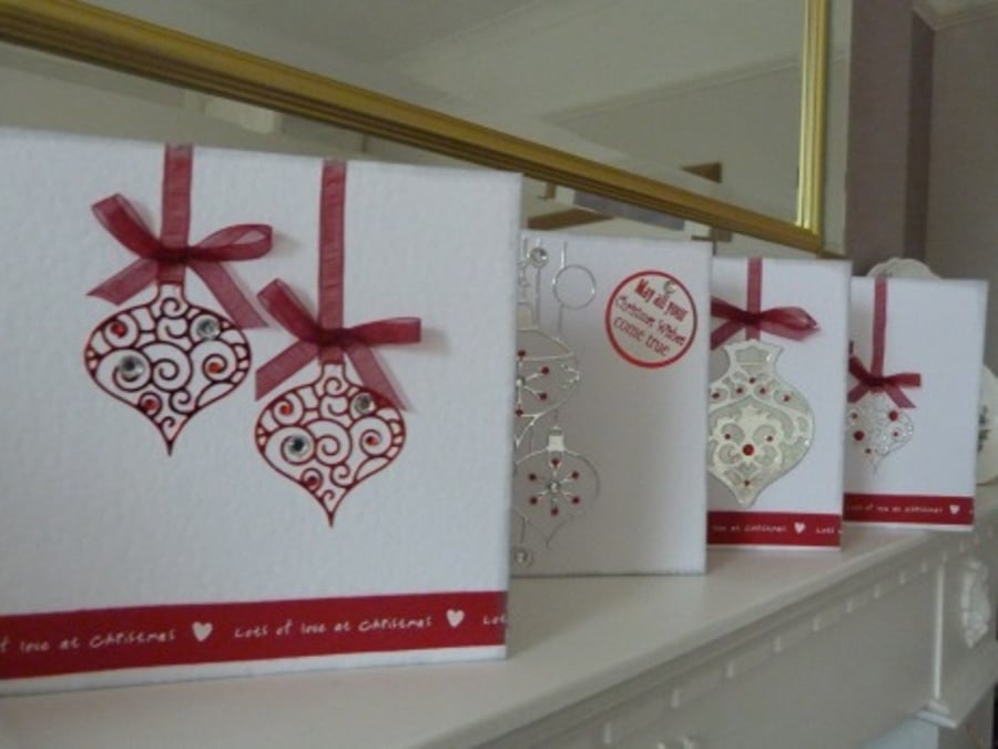 Pack of 4 Assorted Bauble Christmas Cards