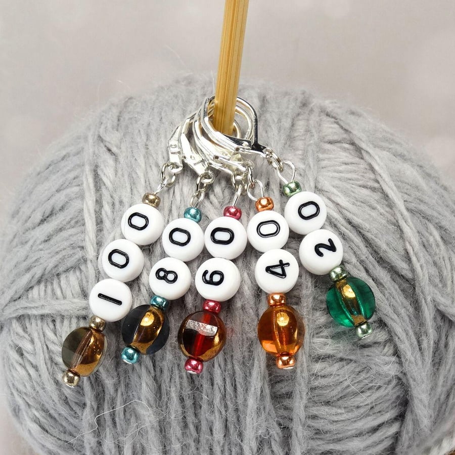 Stitch Markers - Mixed Glass Numbered Cast On Counting For Knitting 20 - 100 - s