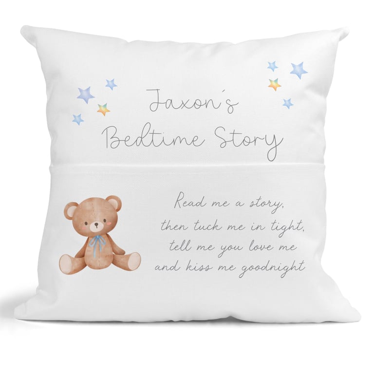 Personalised Teddy bear Bedtime Story Book Filled Cushion -  Nursery Cushion - 