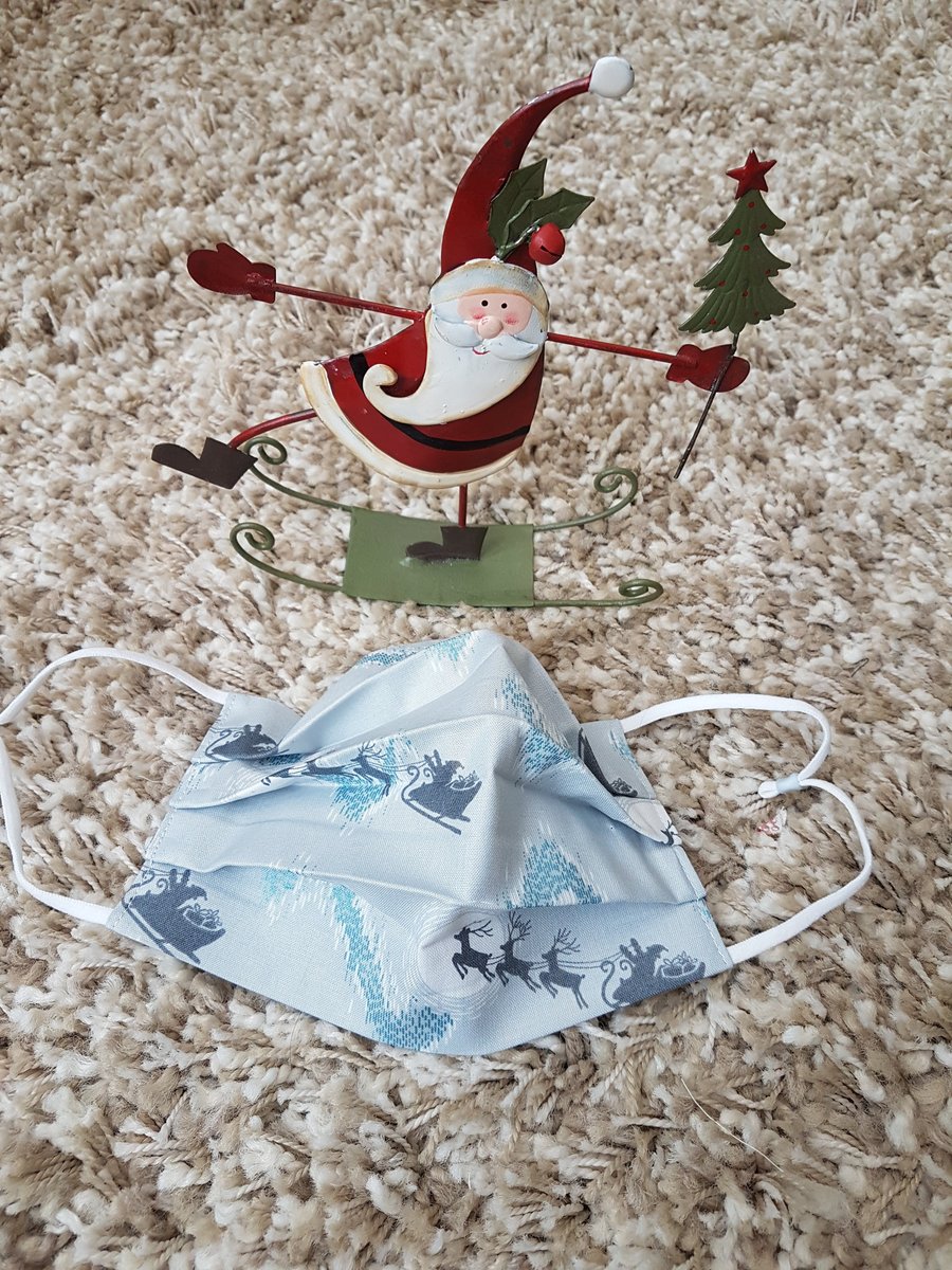 Adult festive face covering – Silver Grey Santa & Reindeer print