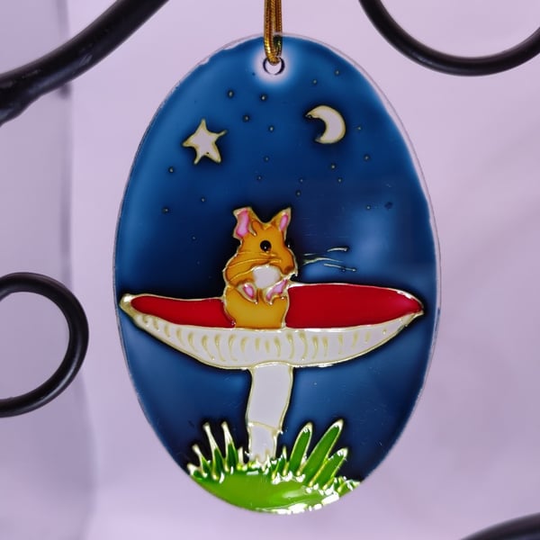 Handmade glass painted window hanging or Christmas tree bauble