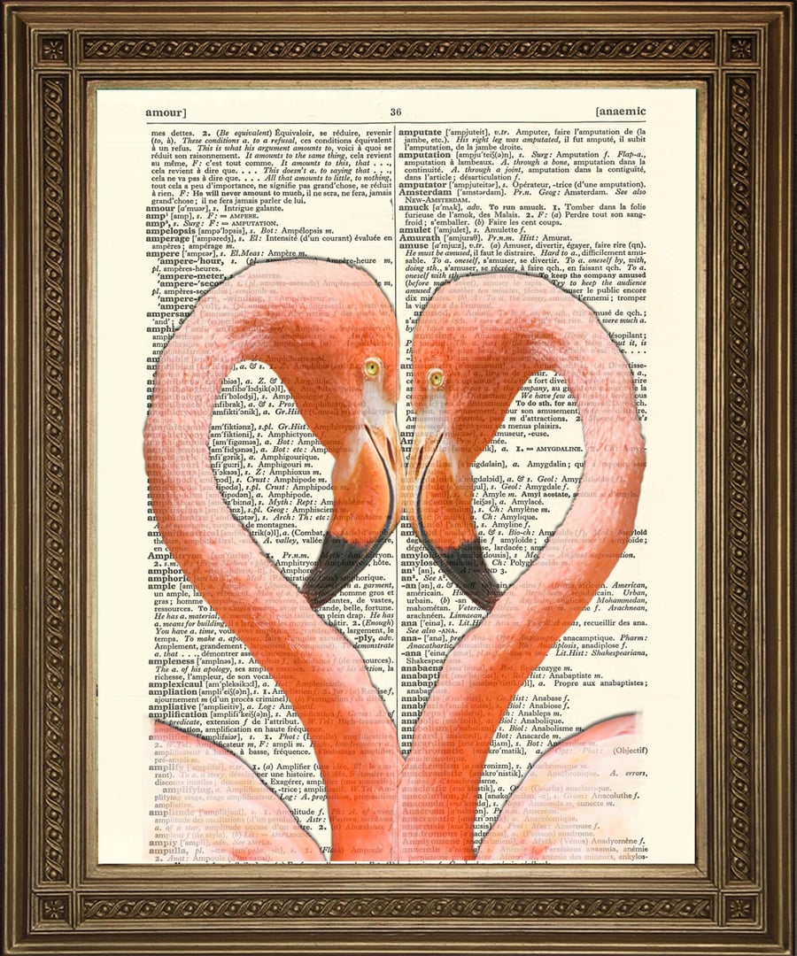 Flamingo Heart: Dictionary Print Pink Love Wallhanging