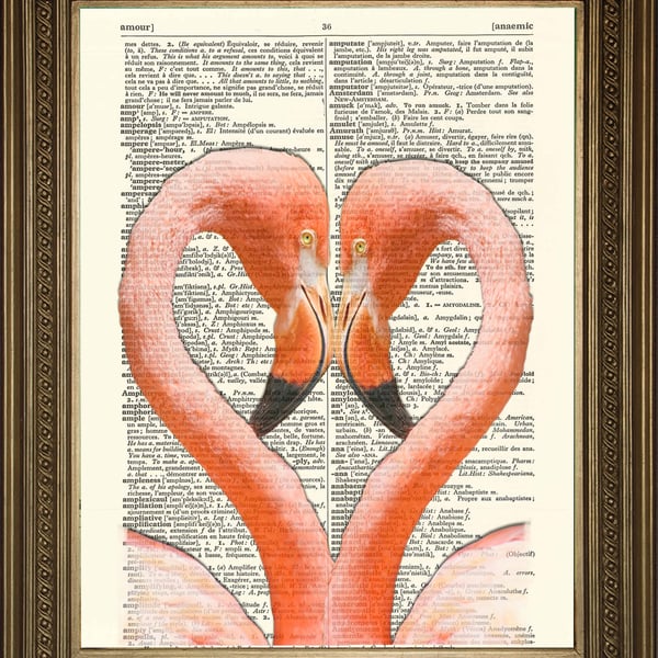 Flamingo Heart: Dictionary Print Pink Love Wallhanging
