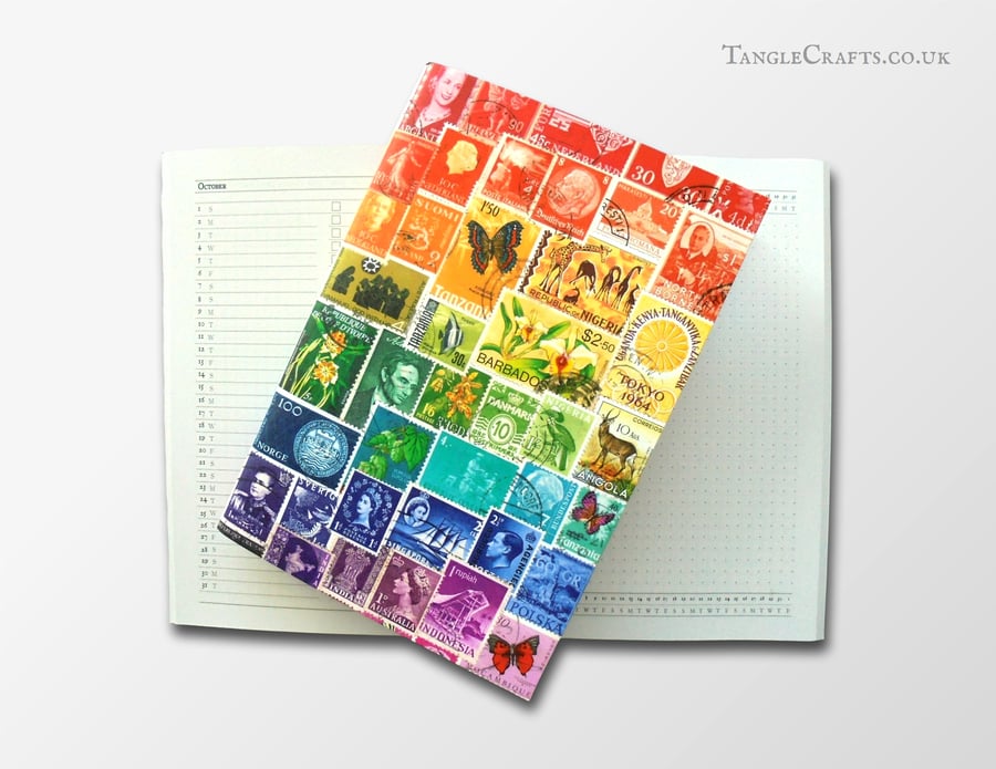 2023 Rainbow Diary, A5 size - Printed postage stamp art cover, monthly layout