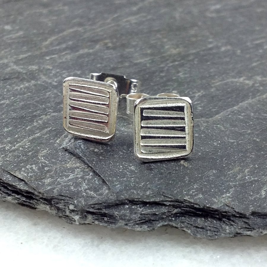 Small square silver stud earrings