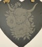 Highland Cow Heart Slate, Engraved Wall Hanging, Floral Decor, Rustic Country Ho - Image 3