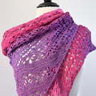 Pink and Purple Crochet Shawl with beads and tassels