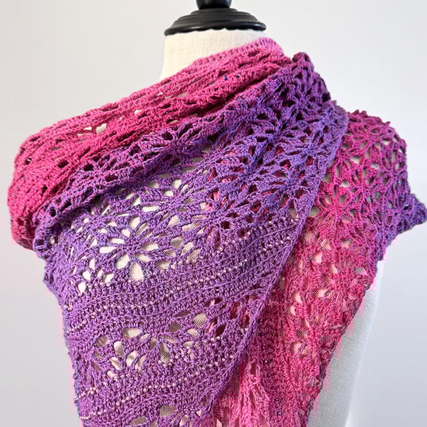 Pink and Purple Crochet Shawl with beads and tassels