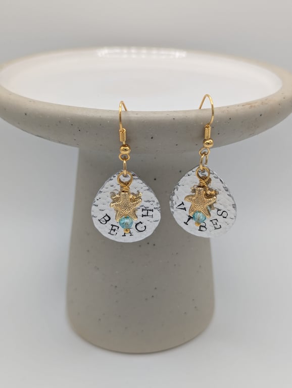  'Beach Vibes' Mixed Metal Dangle Earrings With Hammered Texture