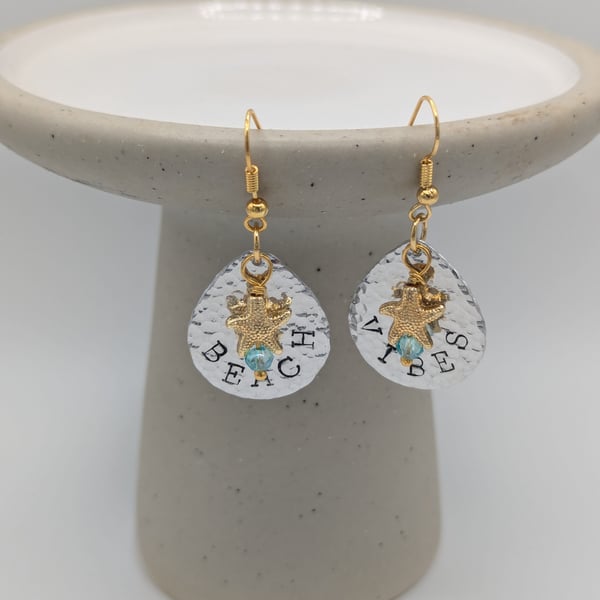  'Beach Vibes' Mixed Metal Dangle Earrings With Hammered Texture