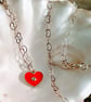 Real Diamond Red Enamel Heart Sterling Silver Necklace 18 Inch - Image 3
