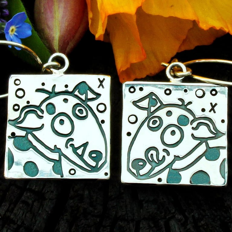 Dog earrings, silver dog earrings, animal earrings, Rex and Tippy large