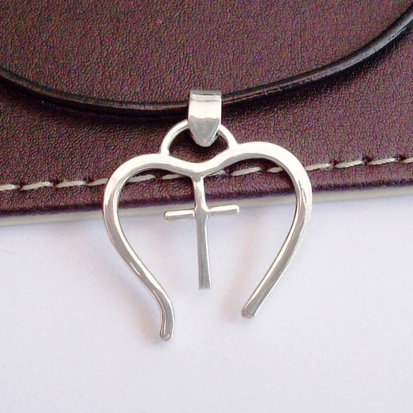 Silver Heart with cross necklace, hallmarked