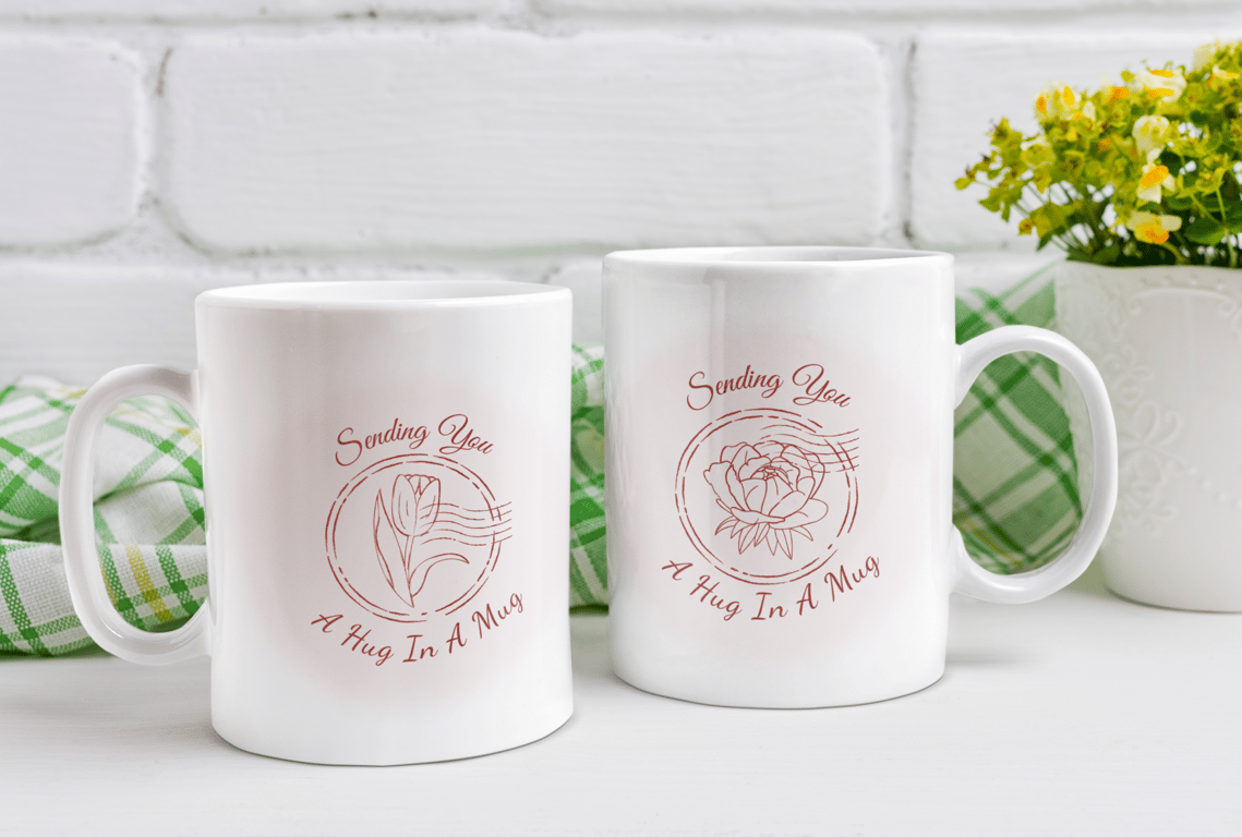 Sending You A Hug In A Mug Long Distance Mug Floral Stamp