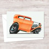 American Hot Rod Greeting Card with a Detailed Custom Car Illustration