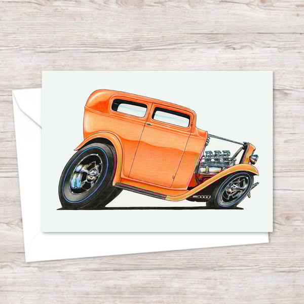 American Hot Rod Greeting Card: Detailed Custom Car Illustration (407)