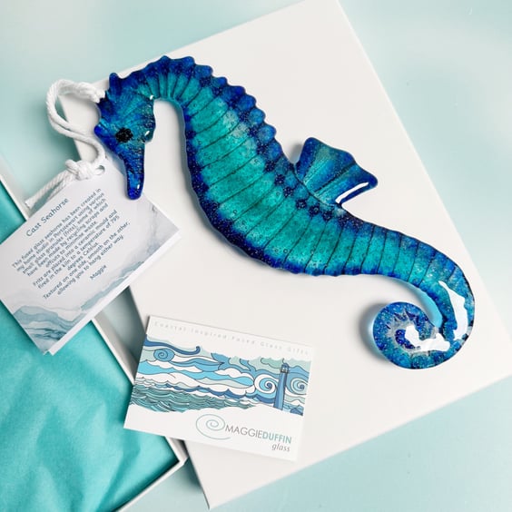 Fused Glass Seahorse - Royal Blue - Aqua