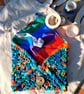 Rainbow cotton lined pouch, Small crochet hand stitched pouch, Christmas gift