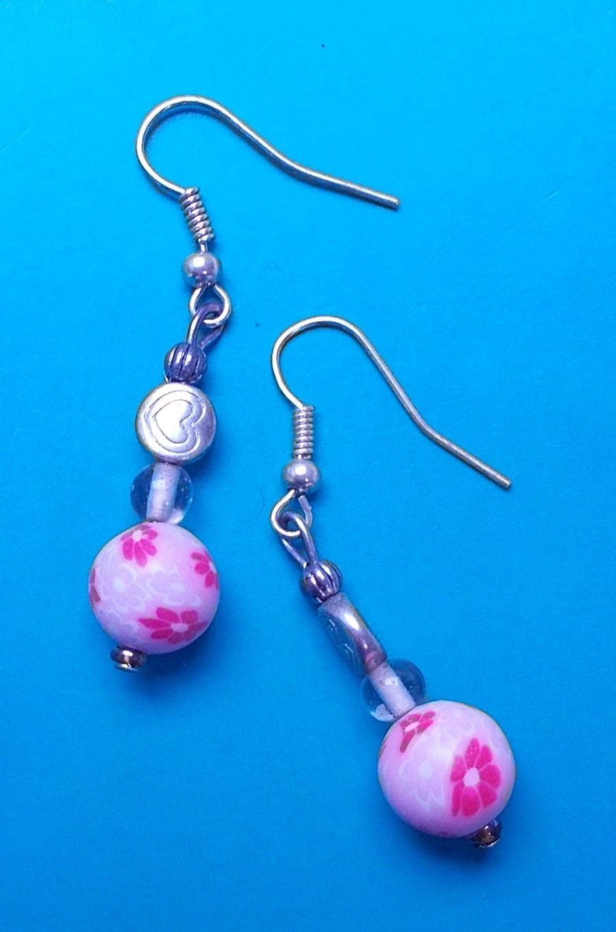 Pretty in Pink Polymer Clay Heart Earrings