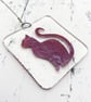 Fused Glass Copper Sleek Cat Hanging - Handmade Glass Suncatcher - Image 4