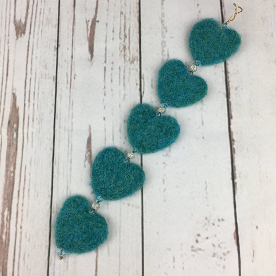 String of hearts garland, needle felted hearts Folksy