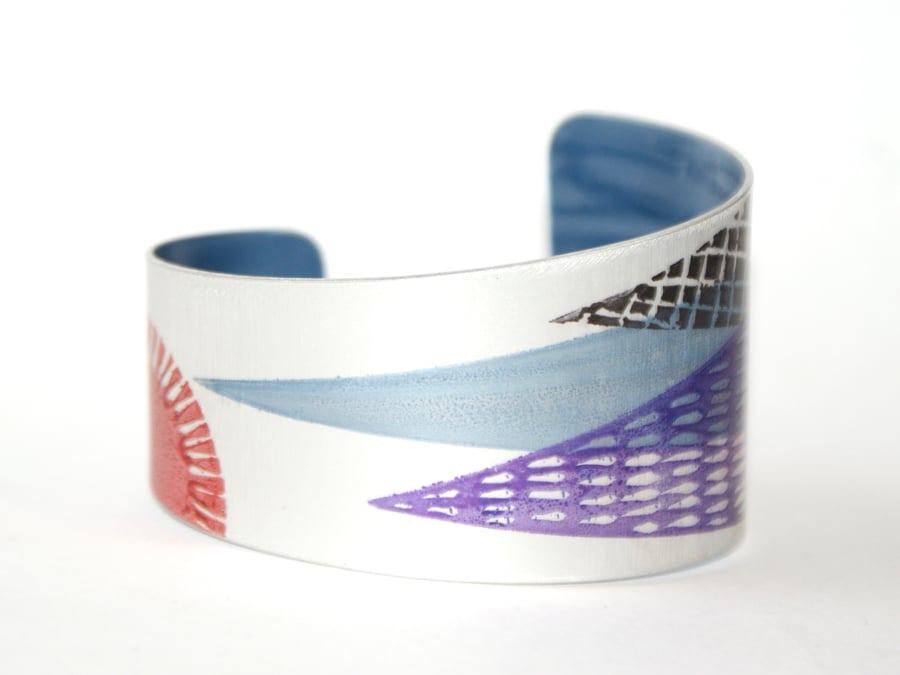 Hand printed mountain cuff - purple and red