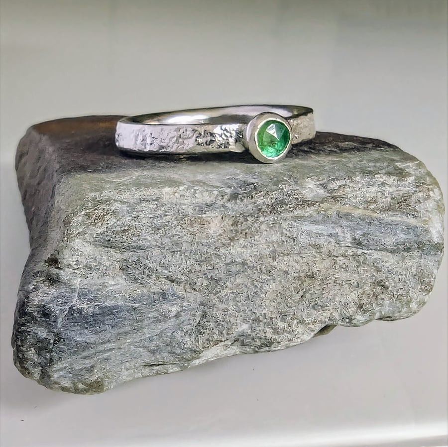 Natural Emerald Handmade Recycled Sterling Silver Ring