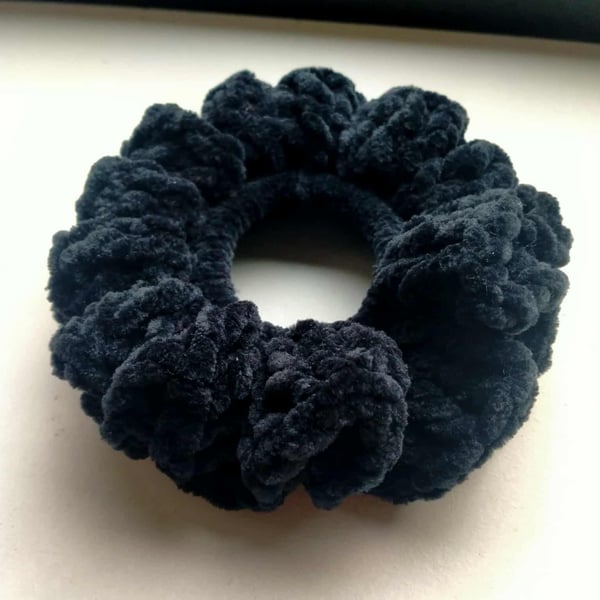 Handmade Black Crocheted Ruffle Scrunchie