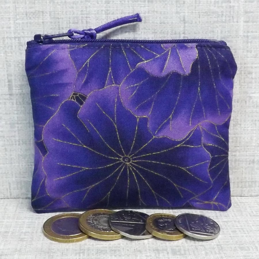 Coin purse, small purse, purple floral.